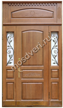 Металлическая двустворчатая дверь с отделкой филенчатым МДФ с ковкой и стеклом - купить от производителя Мосдвери Металлическая двустворчатая дверь с отделкой филенчатым МДФ с ковкой и стеклом